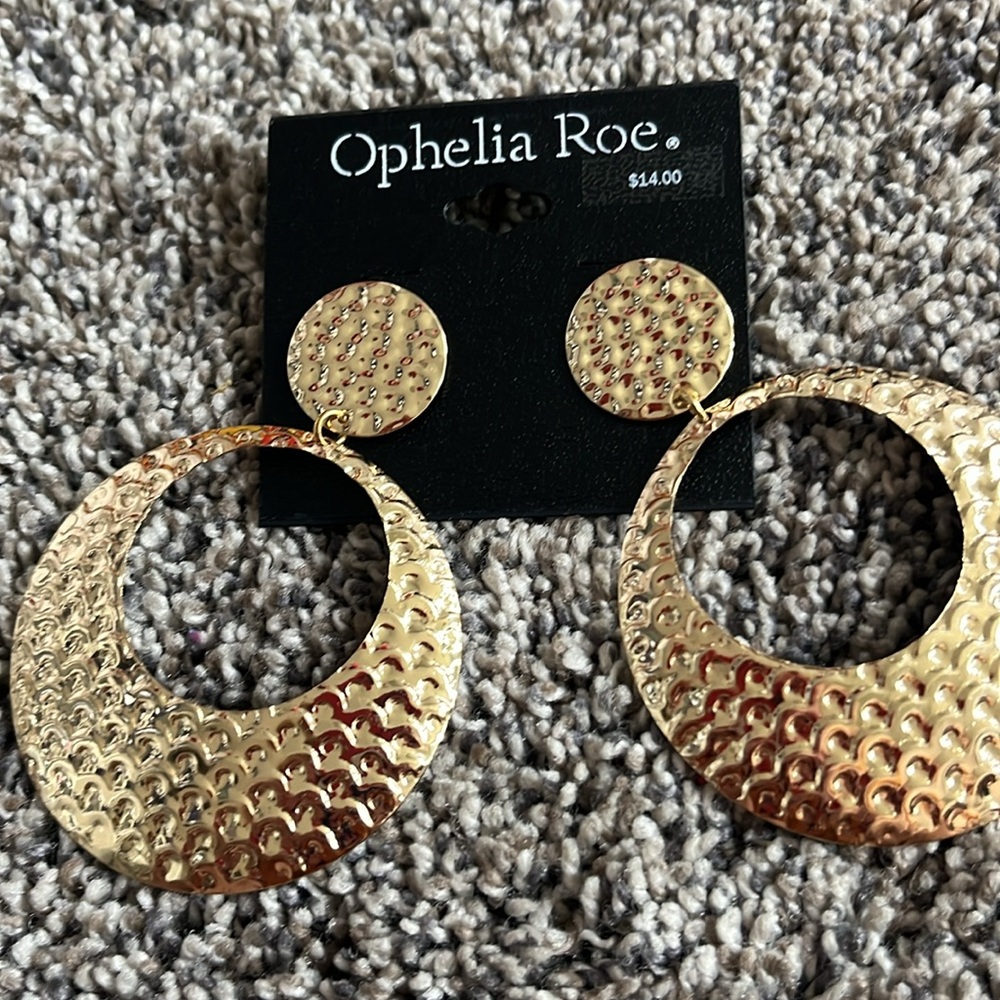 Ophelia Roe bold big gold tone round earringsnfs. Nice!  New.